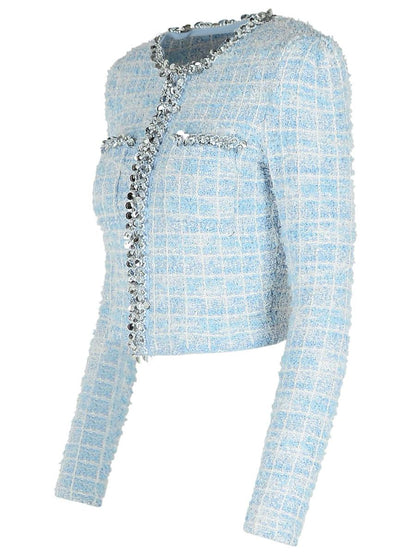 Self-Portrait – Karierter Rock aus hellblauem Polyester-Mix