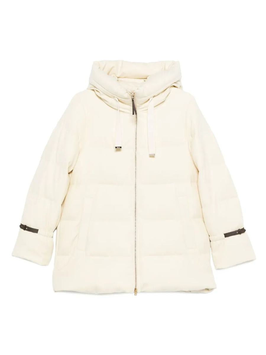 Herno Mittellange Daunenjacke Aus Wolle Mit Kapuze Und Reißverschluss