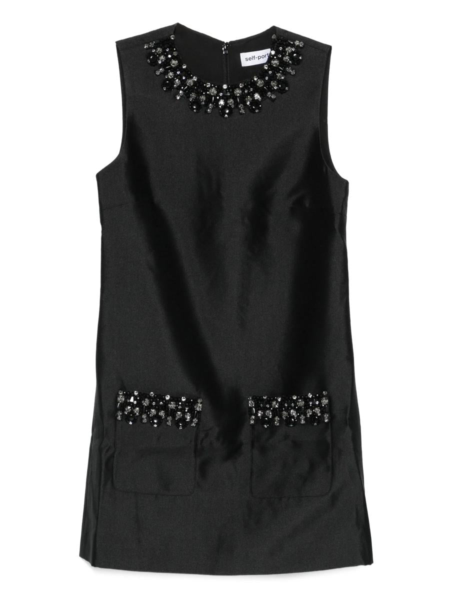 Self-Portrait – Schwarzes Minikleid aus Taft mit verziertem Besatz