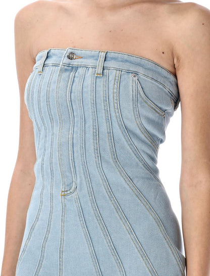 Mugler Spiral Denim Bustierkleid