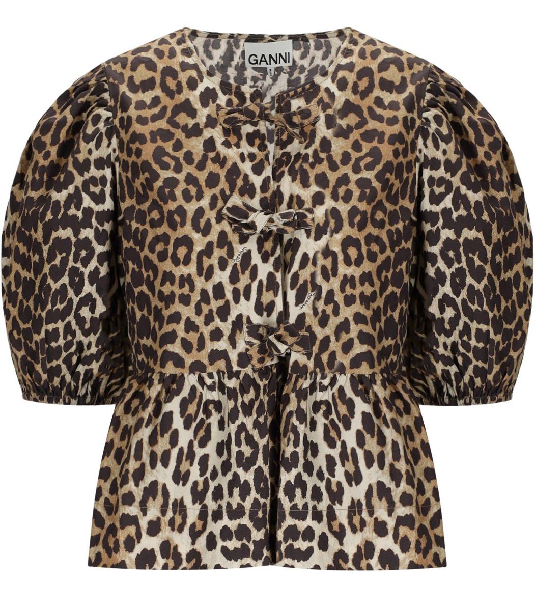 Ganni – Bluse mit Schößchen und Animalprint