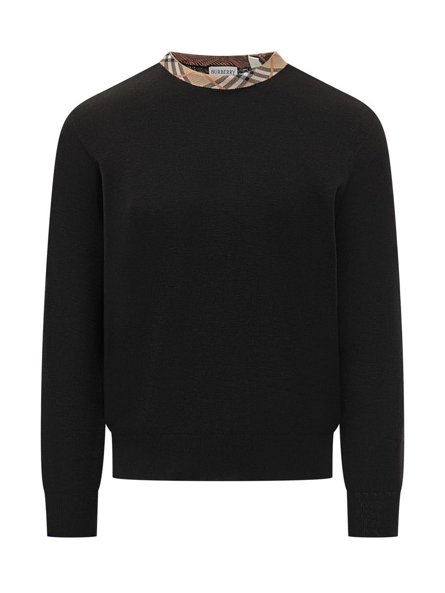 Burberry – Schwarzer Pullover mit Rundhalsausschnitt und Burberry-Karomuster