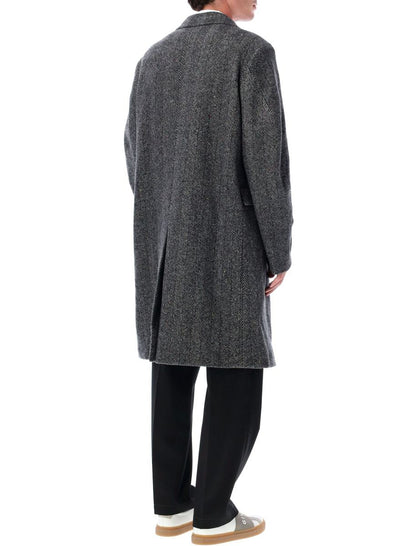 Givenchy – Grauer Wollmantel mit Fischgrätenmuster