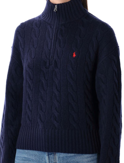 Polo Ralph Lauren – Zopfmusterpullover aus Wolle und Kaschmir mit halbem Reißverschluss