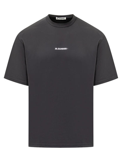 Jil Sander – Schwarzes T-Shirt mit weißem Logo Jil Sander