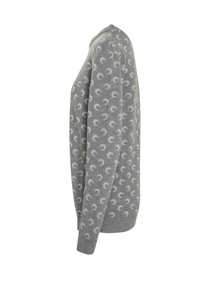 Marine Serre Grauer Pullover mit Mond-Print von Marine Serre