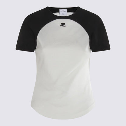 Courrèges Weißes und schwarzes Baumwoll-T-Shirt