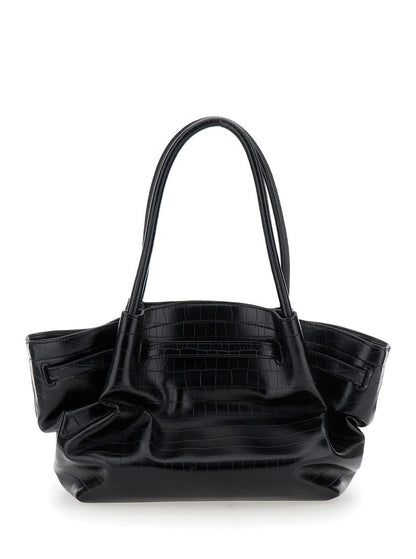 Schwarze Handtasche „Hana“ mit Logo-Plakette auf der Vorderseite und geprägtem Krokodileffekt aus Ökoleder für Damen