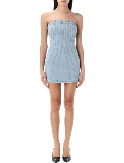 Mugler Spiral Denim Bustierkleid