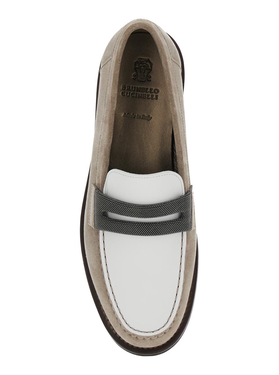 Beige Loafer mit Monile-Detail und Kette aus Wildleder für Damen