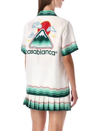 Mehrfarbiges, kurzärmliges Hemd aus Montagne-Ondulée-Seide von Casablanca