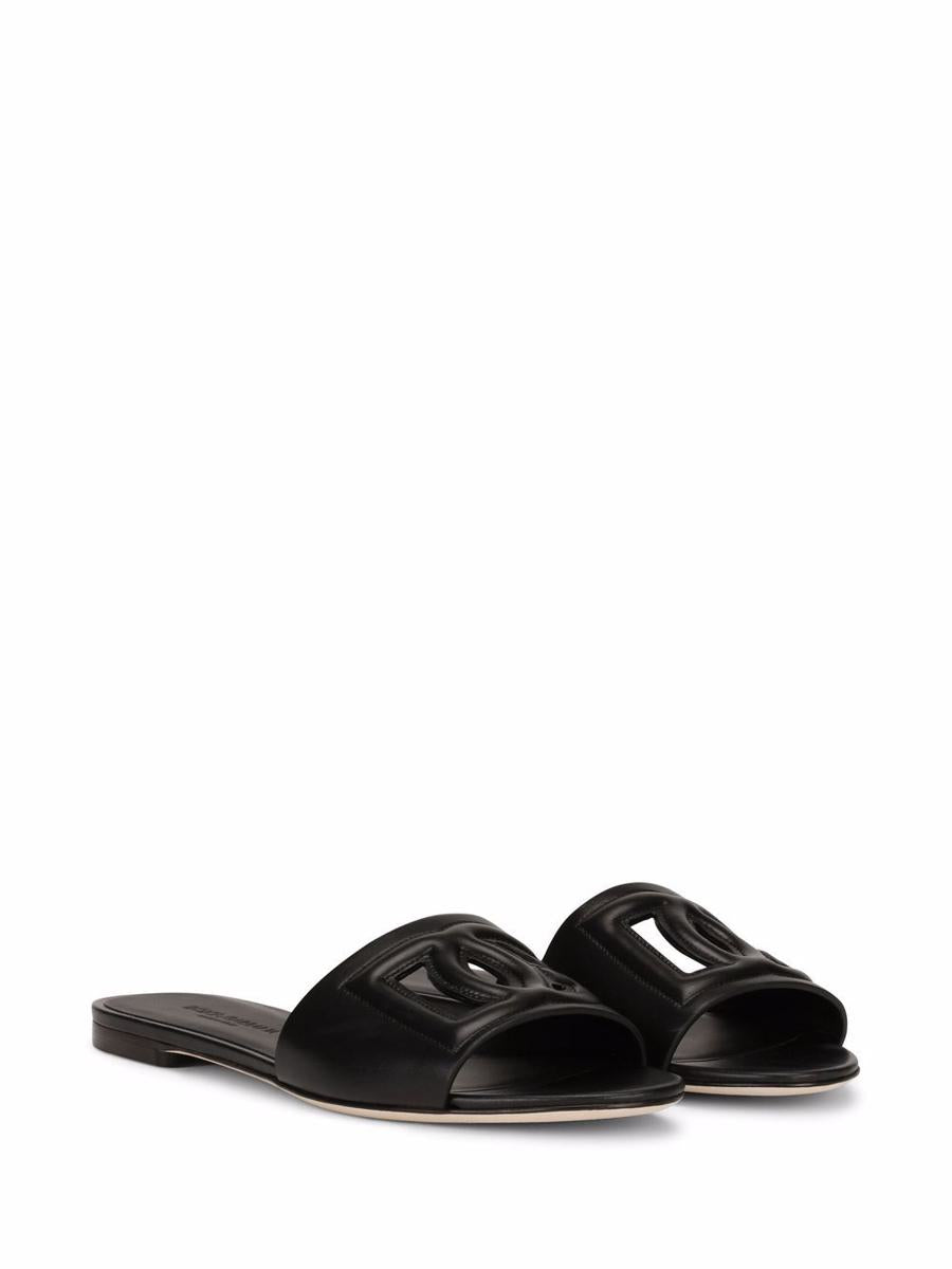 Dolce &amp; Gabbana Flache Ledersandalen mit DG-Logo