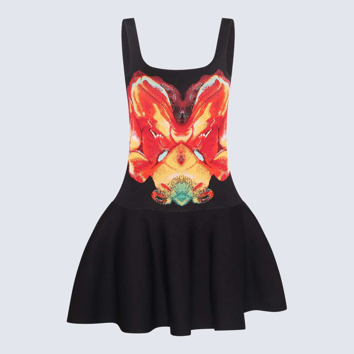 Alexander McQueen Schwarzes, mehrfarbiges Kleid aus Viskosemischung