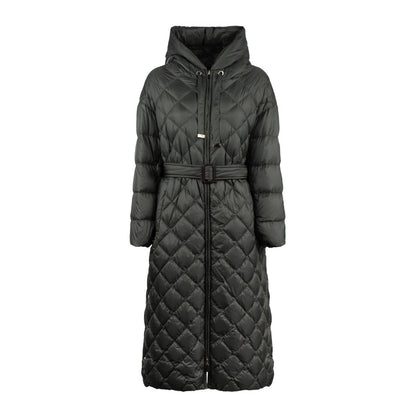 Max Mara – Lange Daunenjacke mit Rautenmuster und Kapuze