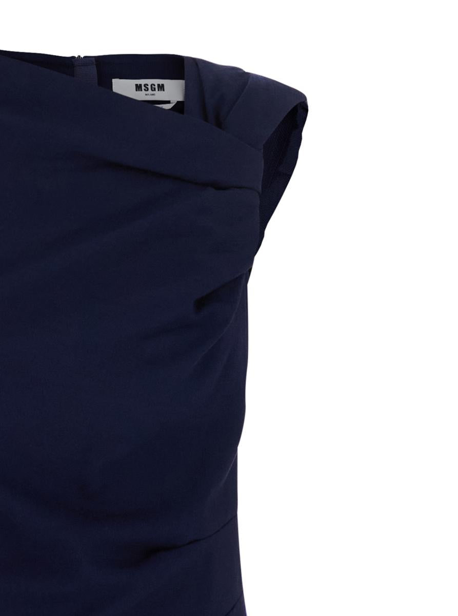 Blaues Kleid mit Rüschendetails aus Viskosemischung für Damen