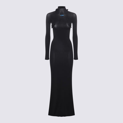 Off-White langes Kleid mit hohem Kragen