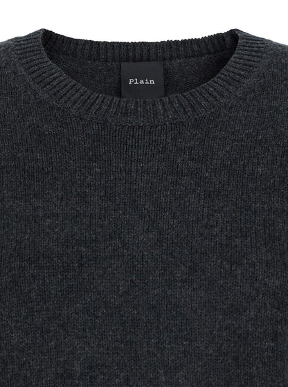 Dunkelgrauer Oversize-Pullover mit Rundhalsausschnitt aus Kaschmir für Damen