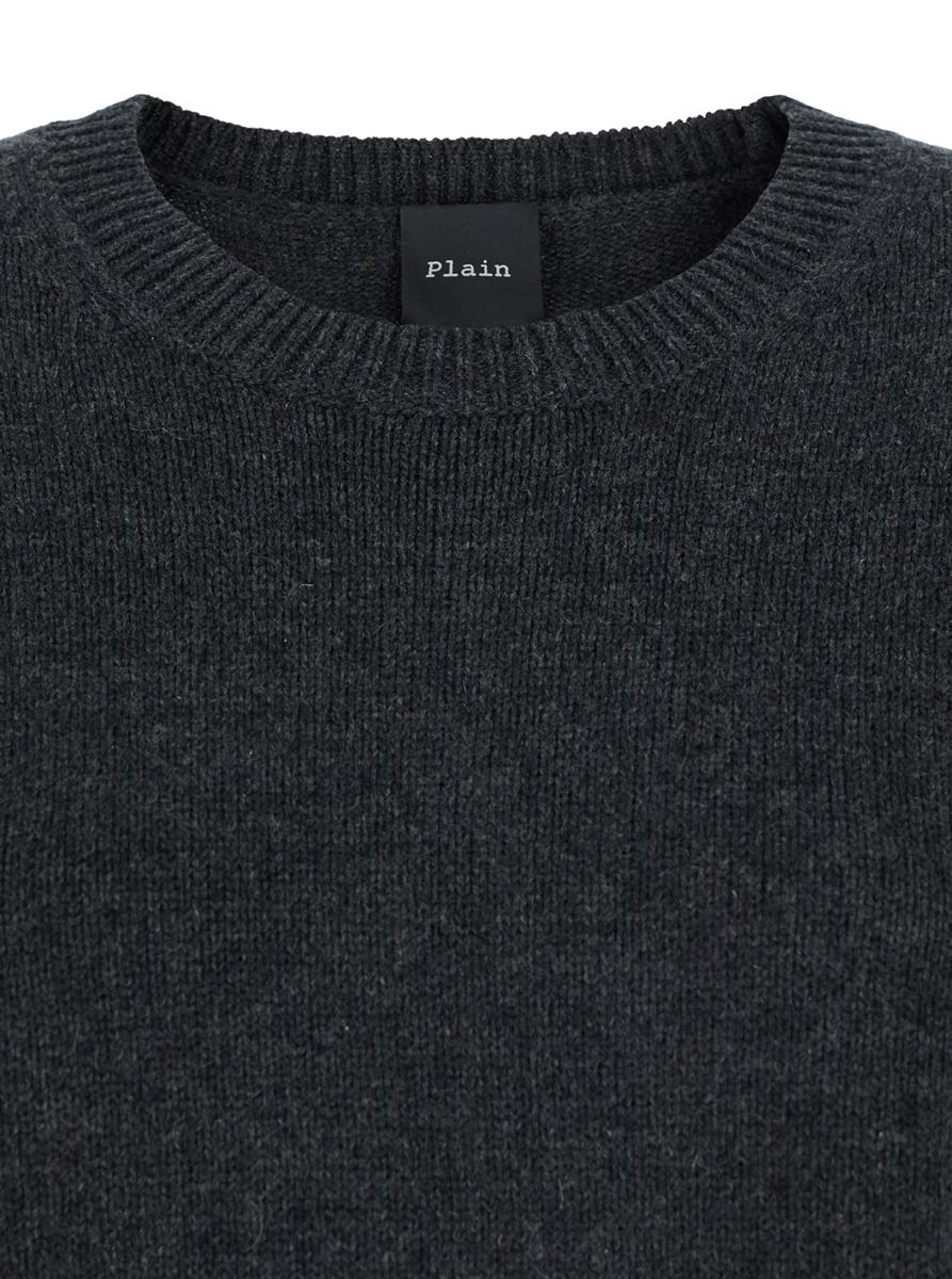 Dunkelgrauer Oversize-Pullover mit Rundhalsausschnitt aus Kaschmir für Damen