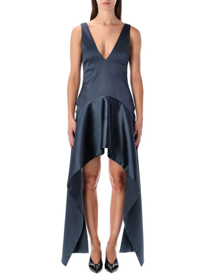 JW Anderson – Stahlblaues, drapiertes Minikleid mit V-Ausschnitt