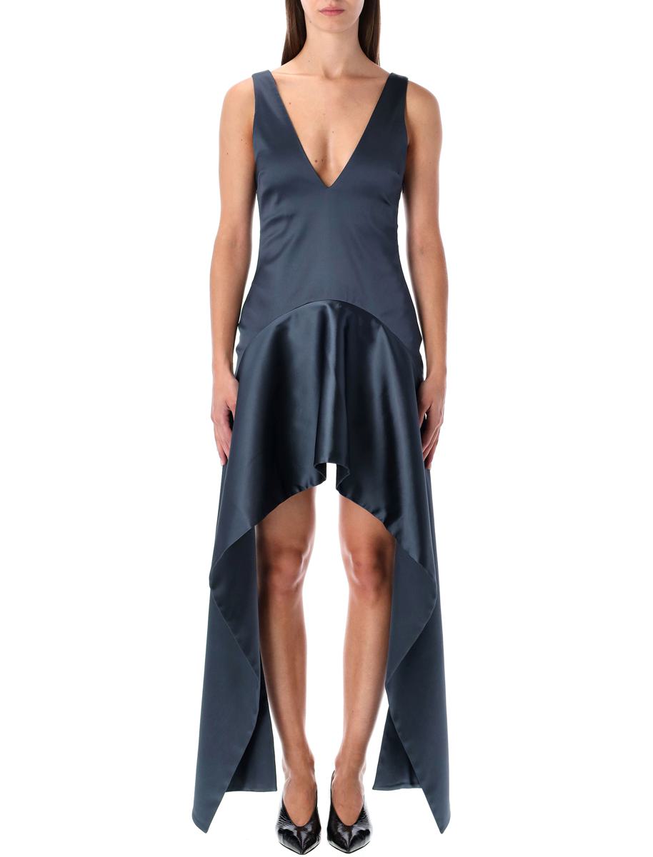 JW Anderson – Stahlblaues, drapiertes Minikleid mit V-Ausschnitt