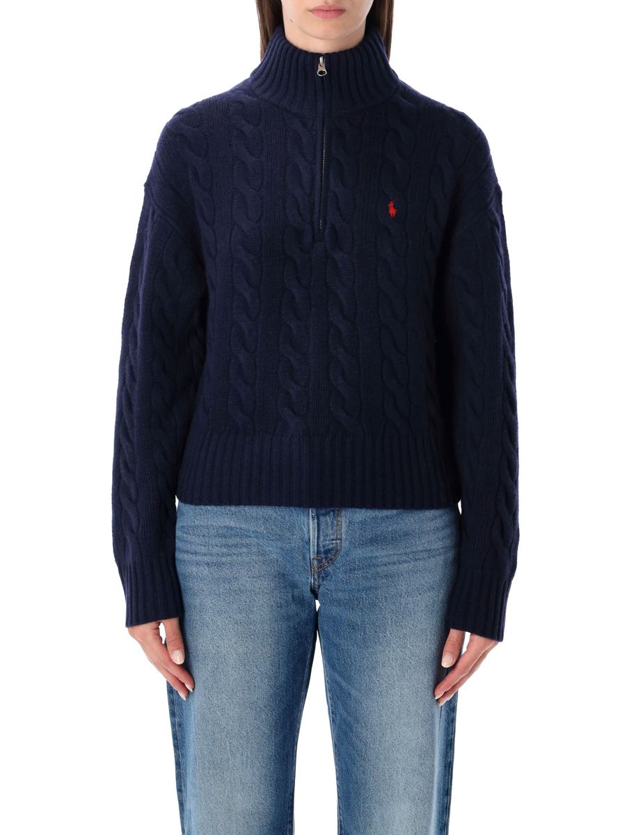 Polo Ralph Lauren – Zopfmusterpullover aus Wolle und Kaschmir mit halbem Reißverschluss