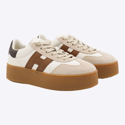 Hogan – Weiße und braune Ledersneaker