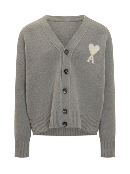 AMI Paris Ami Alexandre Mattiussi Herren Graue Wollstrickjacke