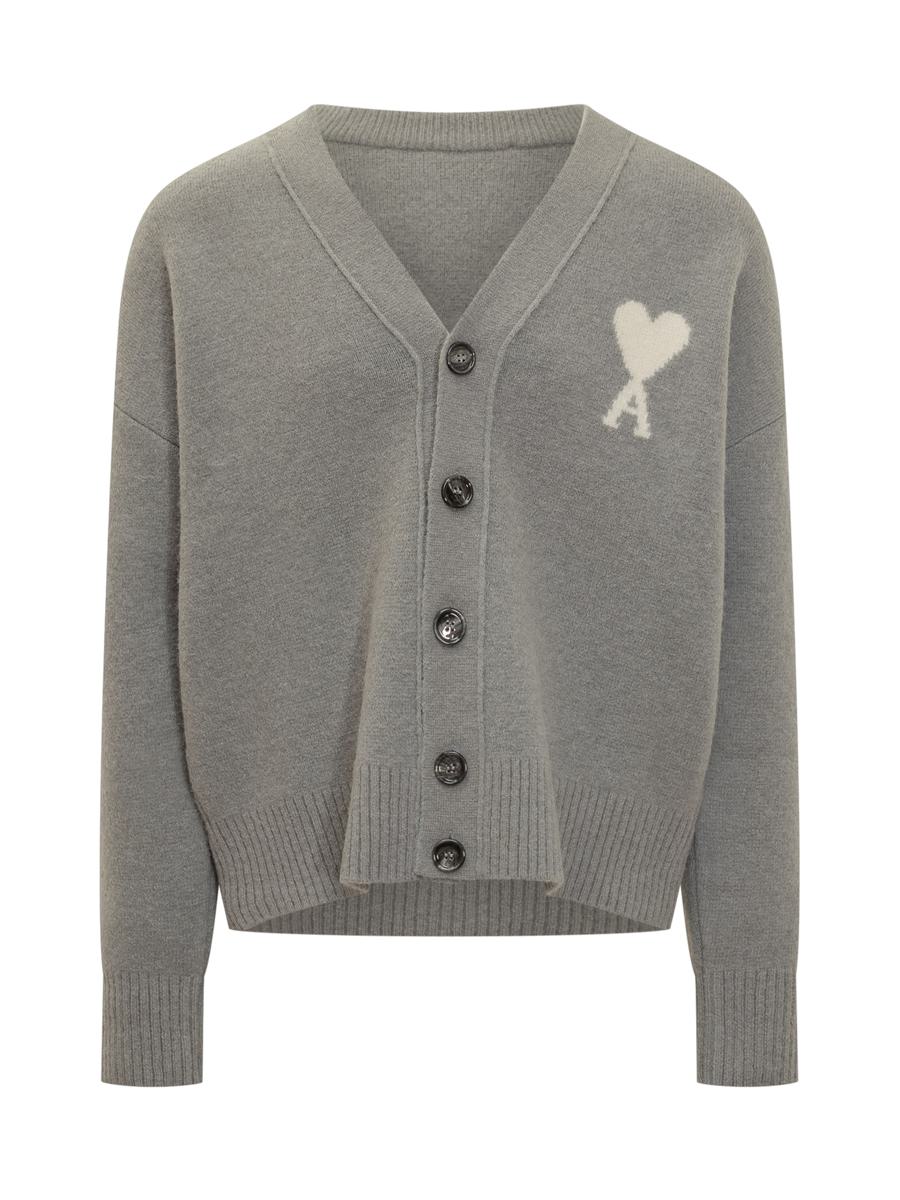 AMI Paris Ami Alexandre Mattiussi Herren Graue Wollstrickjacke