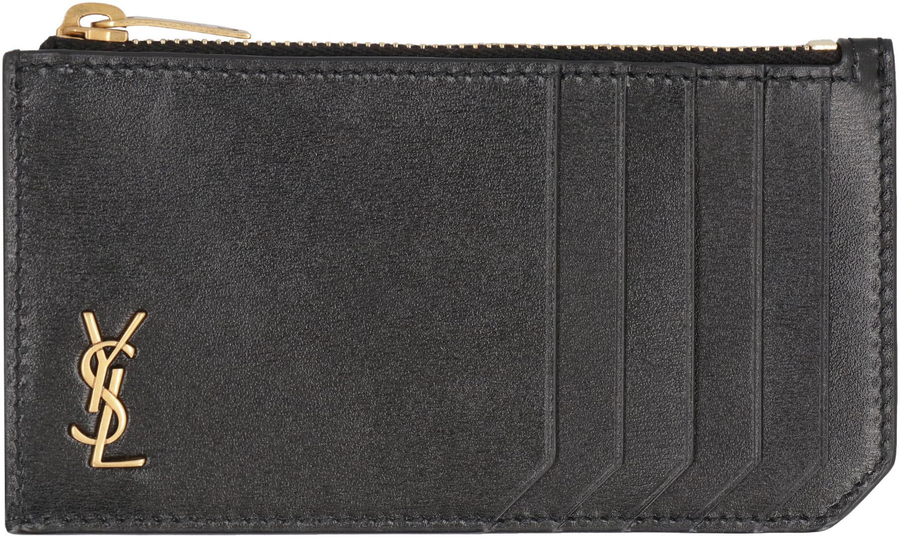 Saint Laurent Fragments Tiny Cassandre Kartenetui aus glattem Leder