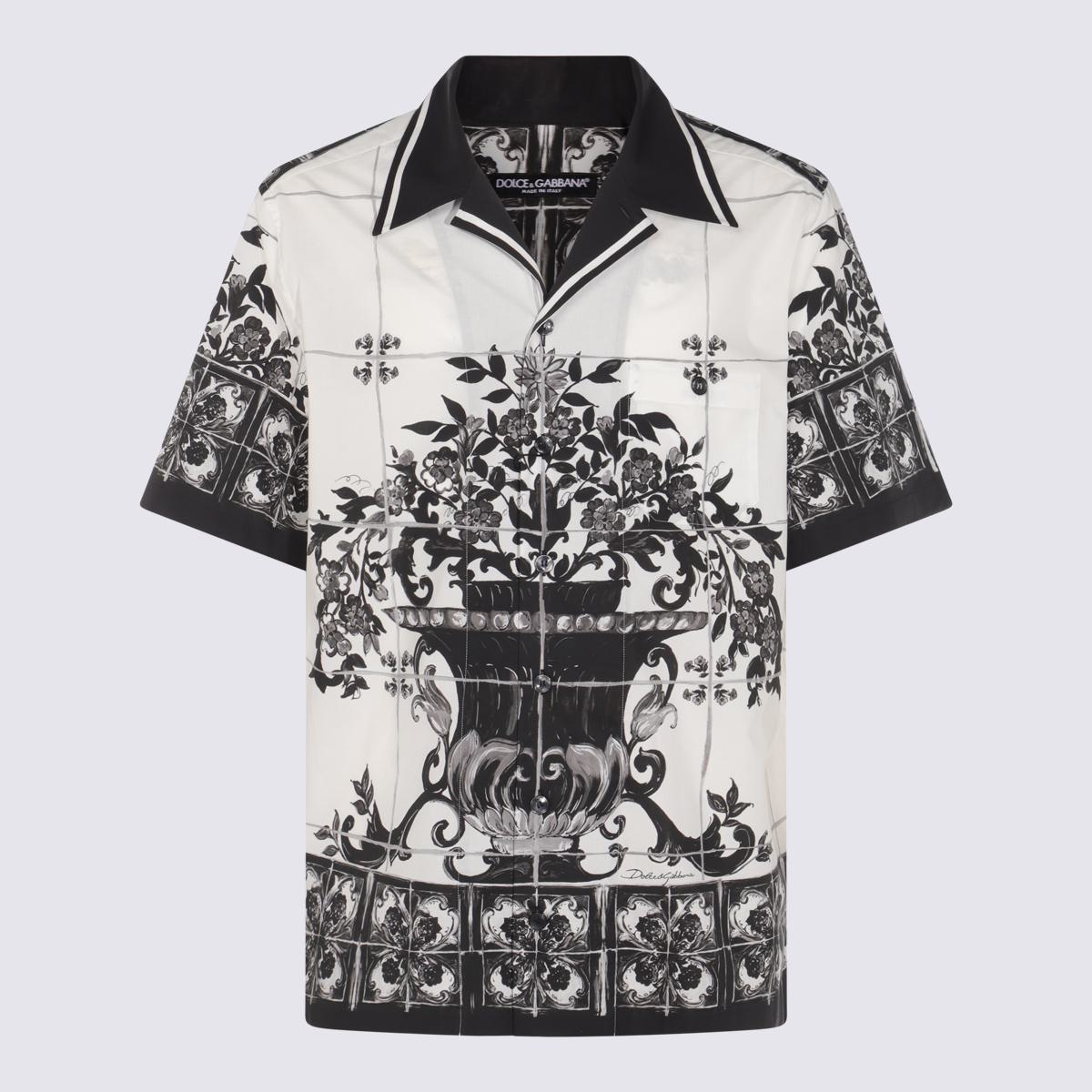 Weißes und schwarzes Baumwollhemd von Dolce &amp; Gabbana