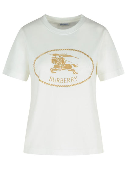 Burberry Elfenbeinfarbenes Baumwoll-T-Shirt