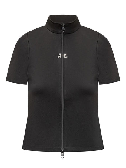 Courrèges Schwarzes Courrèges-T-Shirt mit Reißverschluss