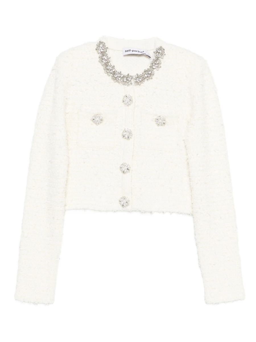 Self-Portrait – Strukturierte Strickjacke in Creme