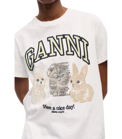 Weißes T-Shirt „Animals“ von Ganni