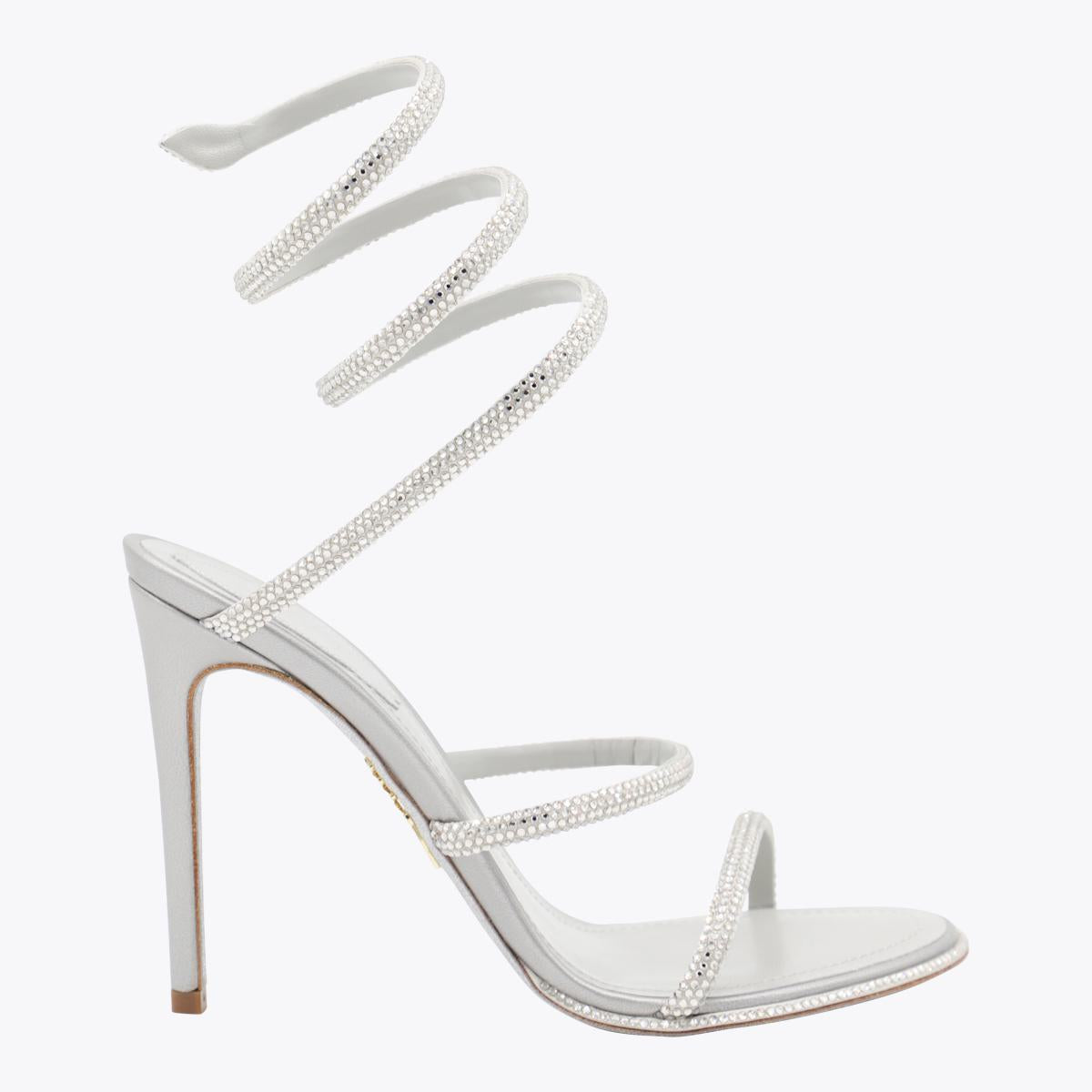 Silberne Ledersandalen von René Caovilla