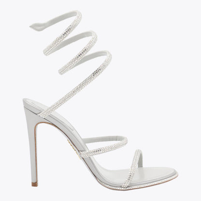 Silberne Ledersandalen von René Caovilla