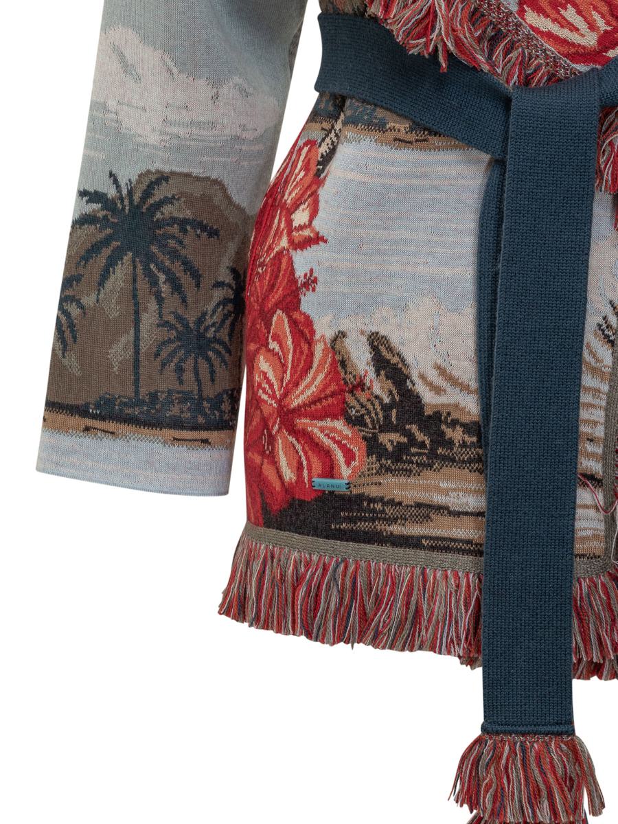 Alanui Alanui – Strickjacke mit tropischem Muster und roten Blumen