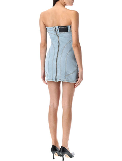 Mugler Spiral Denim Bustierkleid