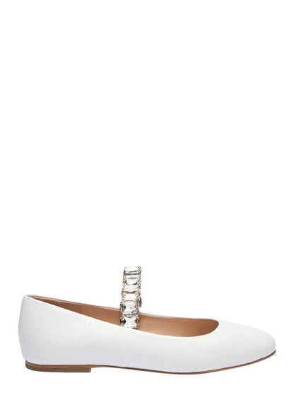 Weiße Ballettschuhe mit Kristallverzierungen aus Leder für Damen