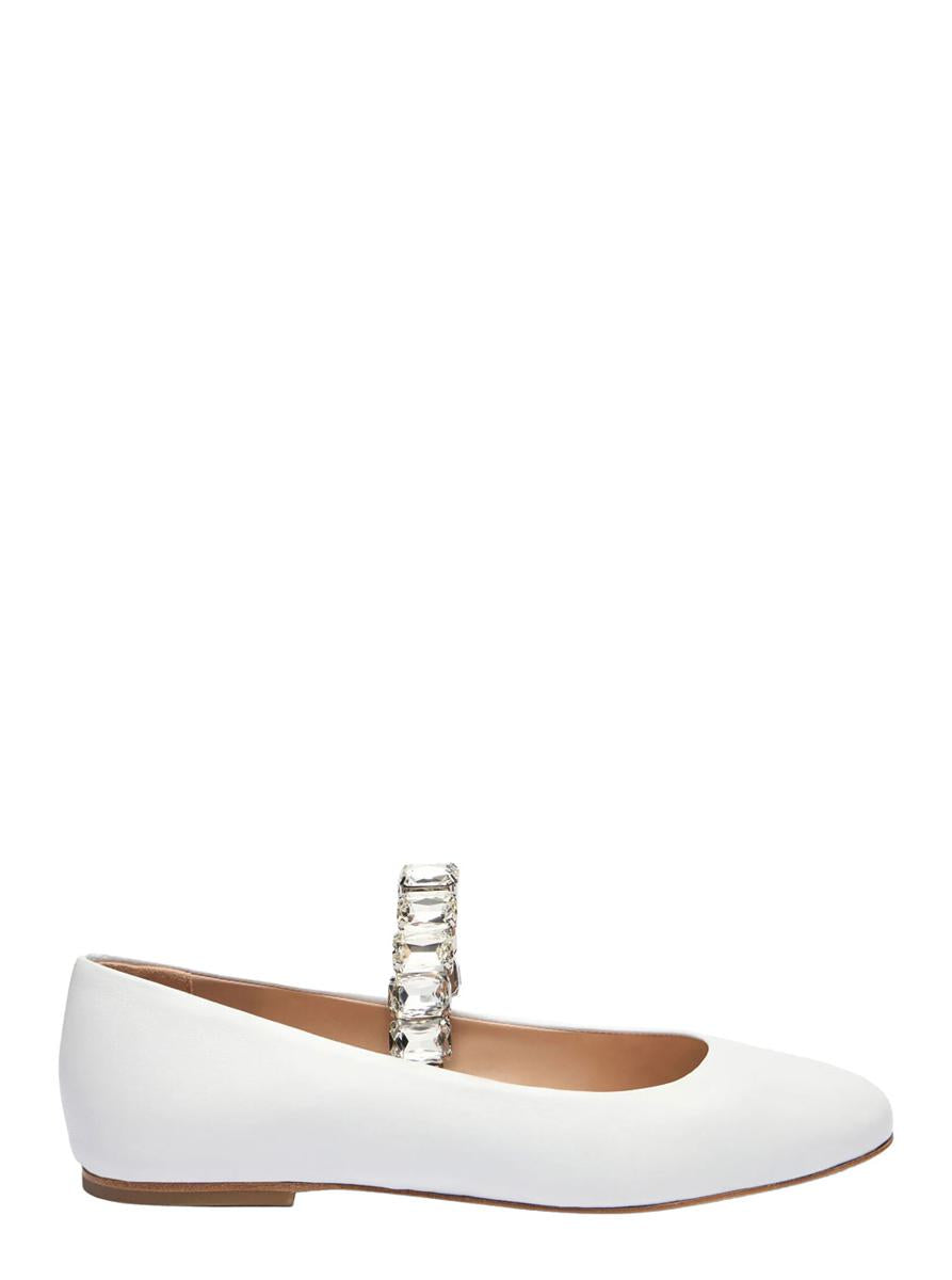 Weiße Ballettschuhe mit Kristallverzierungen aus Leder für Damen