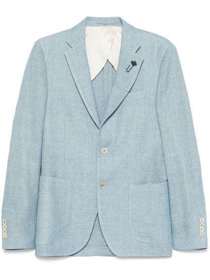 Lardini Einreihige Jacke aus hellblauem Leinen und Wolle