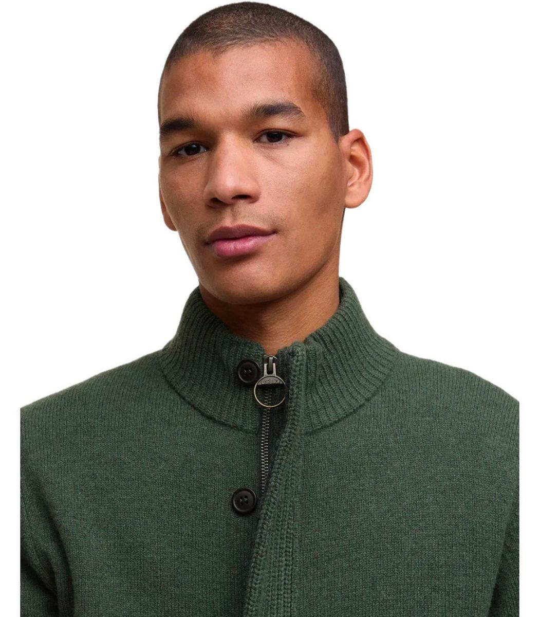Barbour Essential Patch-Strickjacke mit Reißverschluss in Olivgrün