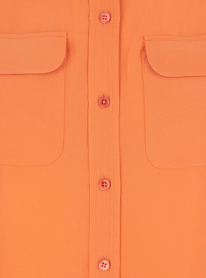 Orangefarbenes Seidenhemd „Signature“ mit spitzem Kragen für Damen