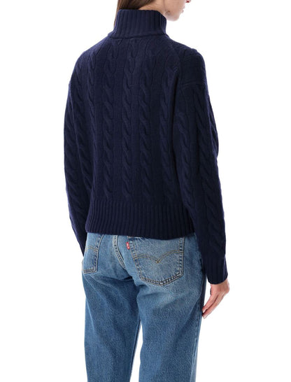 Polo Ralph Lauren – Zopfmusterpullover aus Wolle und Kaschmir mit halbem Reißverschluss