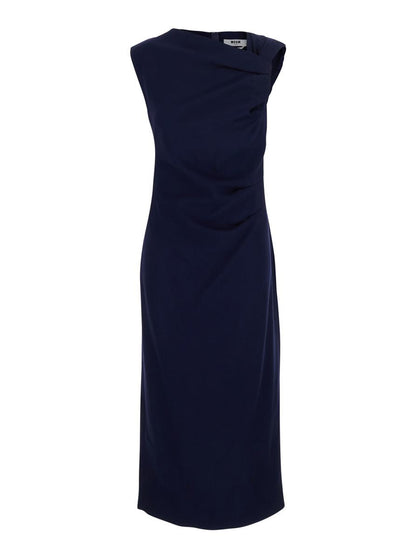 Blaues Kleid mit Rüschendetails aus Viskosemischung für Damen
