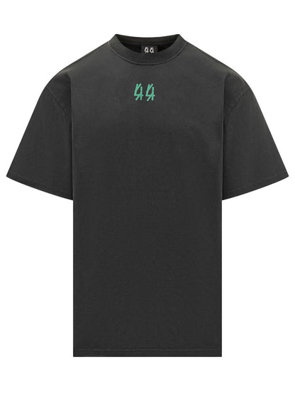 M44 Label Group – Schwarzes Oversize-T-Shirt „44 Label Group“ mit grünem Logo