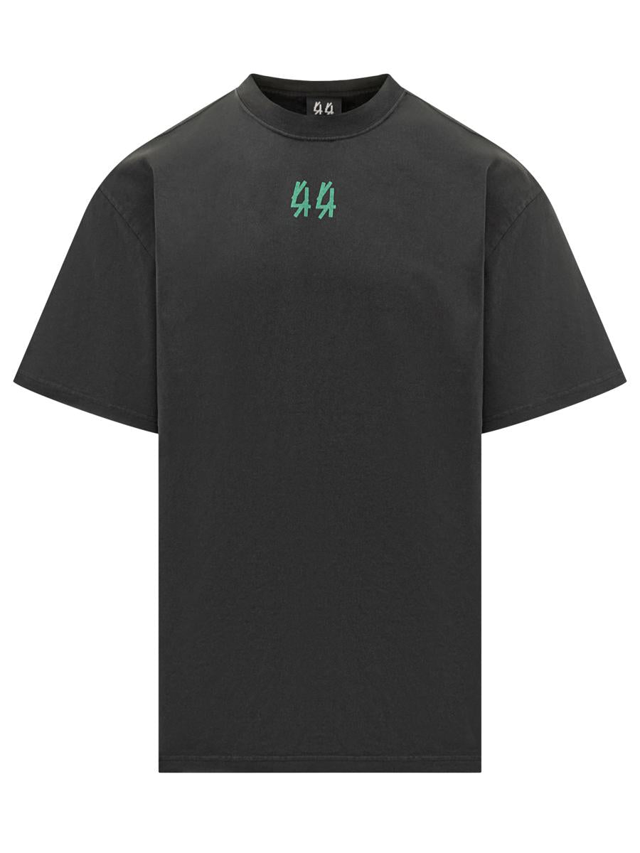 M44 Label Group – Schwarzes Oversize-T-Shirt „44 Label Group“ mit grünem Logo