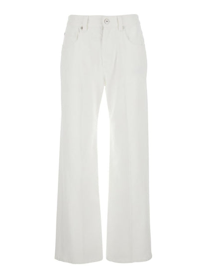 Weiße Five-Pocket-Hose mit Logo-Patch auf der Rückseite aus Baumwolle für Damen