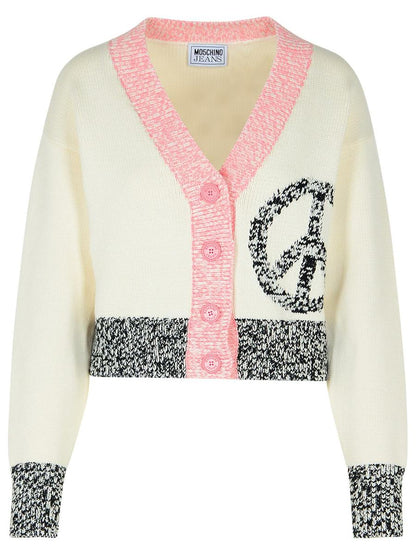 Moschino Jeans – Weiße Strickjacke aus Baumwollmischung