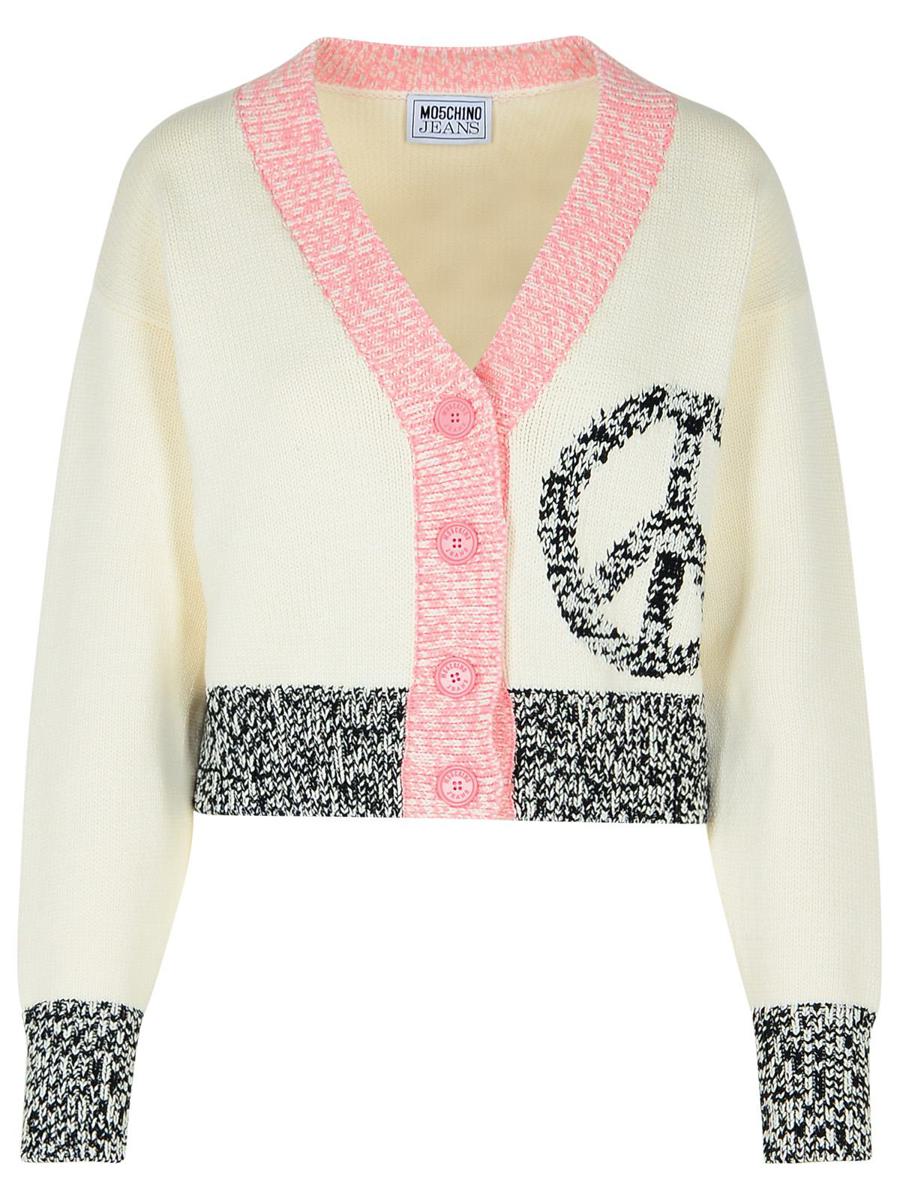 Moschino Jeans – Weiße Strickjacke aus Baumwollmischung
